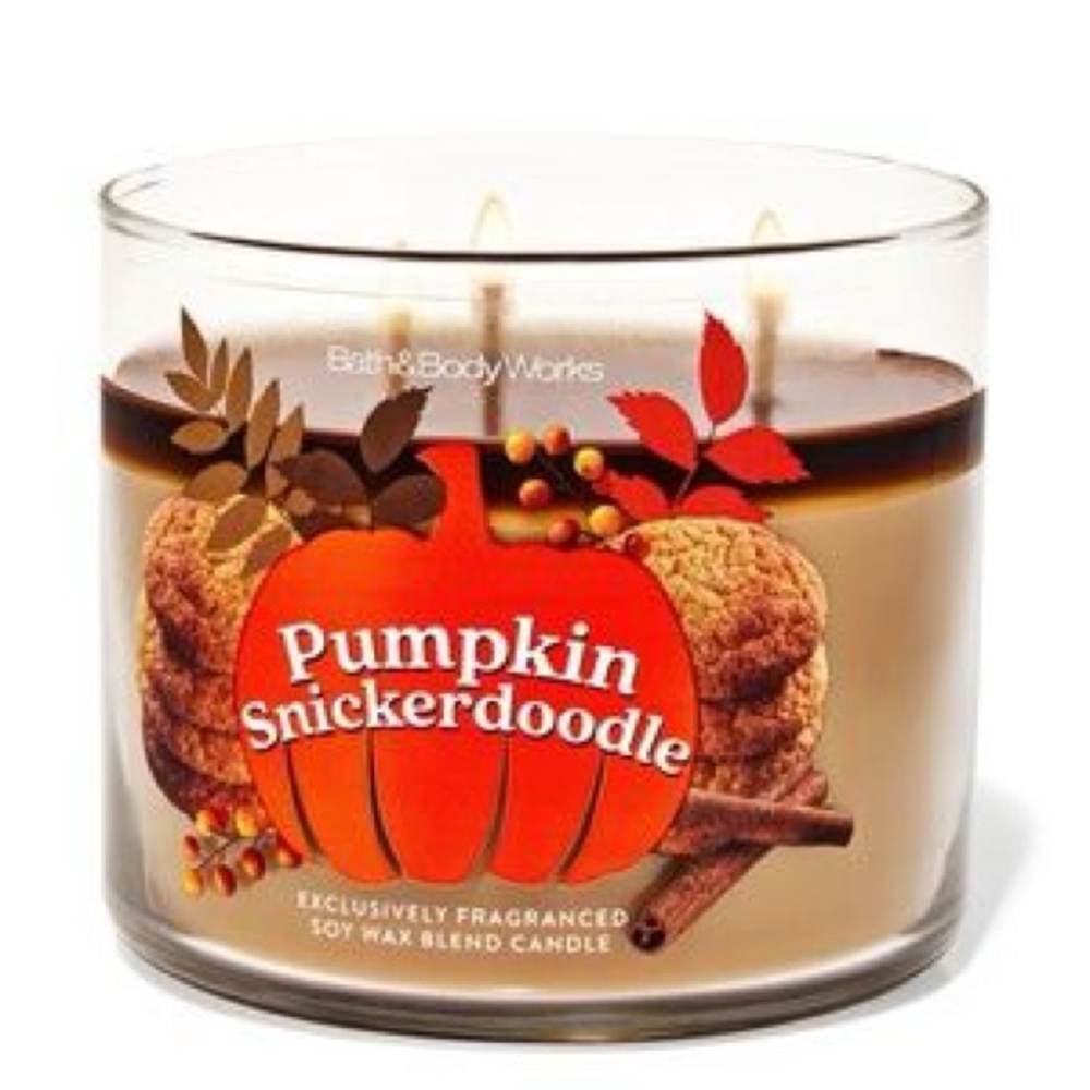 Bath & Body Works Pumpkin Snickerdoodle Candle with Red and Brown Accents